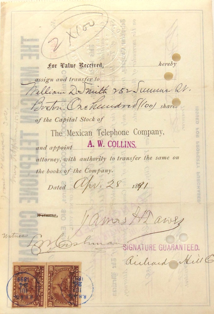 The Mexican Telephone Comapny Stock Certificates