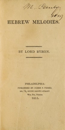 Item #302355 Hebrew Melodies. Lord Byron, George Gordon Noel