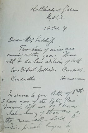 Item #302459 Autograph Letter, signed ("Arthur Rackham"), to Mr. Sutcliffe. Arthur Rackham