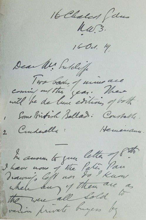 Item #302459 Autograph Letter, signed ("Arthur Rackham"), to Mr. Sutcliffe. Arthur Rackham.