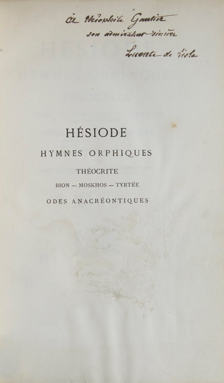 Hésiode. Hymnes Orphiques. Théocrite. Bion - Moskhos - Tyrtee. Odes Anacréontiques. Traduction nouvelle