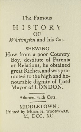 Item #302857 The Famous History of Whittington and his Cat