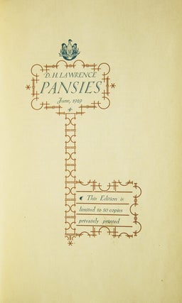 Item #302899 Pansies June, 1929. D. H Lawrence