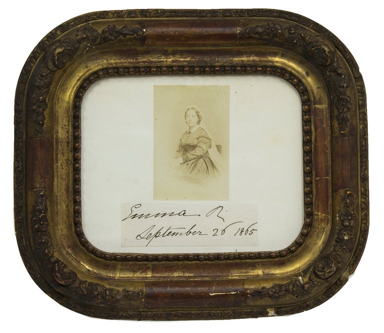Item #303122 [Emma, Queen of Hawaii.] With a clipped signature and date 1865 in her hand. Hawaii, Andreas Avelino Montano.