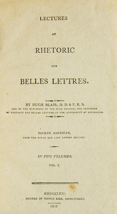Lectures on Rhetoric and Belle Lettres