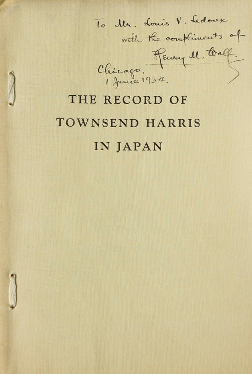 Item #303616 The Record of Townsend Harris of Japan. Eiichi Shibusawa.