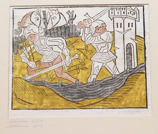 Item #303815 Handcolored woodcut illustration from Heldenbuch. Destruction of the rosebeds....