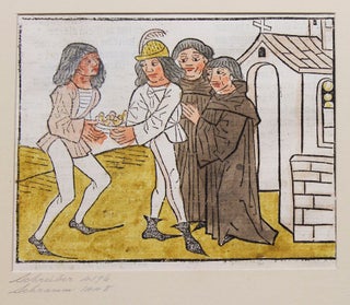 Item #303816 Handcolored woodcut illustration from Heldenbuch. Becoming a monk. Johann Prüss