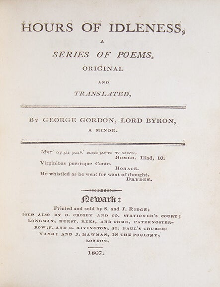 Hours of Idleness, a Series of Poems, Original and Translated