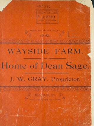 Item #303997 Wayside Farm, Randolph, Vt. Standard Bred Trotting Stock. J.W. Gray, Propritor. [The...