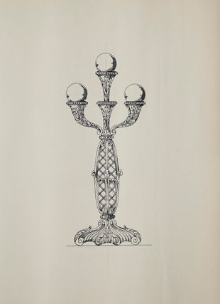 Item #304063 Original ink drawing of standing three bulb electric light fixture. George R. Benda