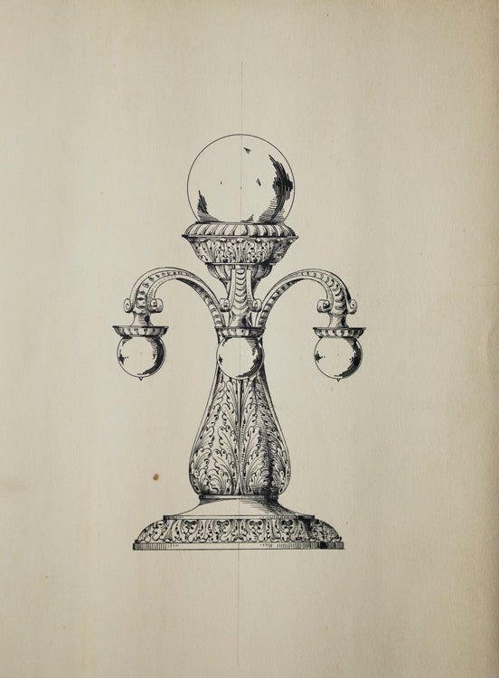 Item #304064 Original ink drawing in pen and ink of a electrical lighting fixture. George R. Benda.
