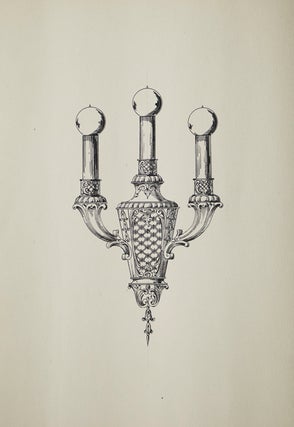 Item #304065 Original ink drawing in pen and ink of wall elctric light fixture witgh 3 bulbs....
