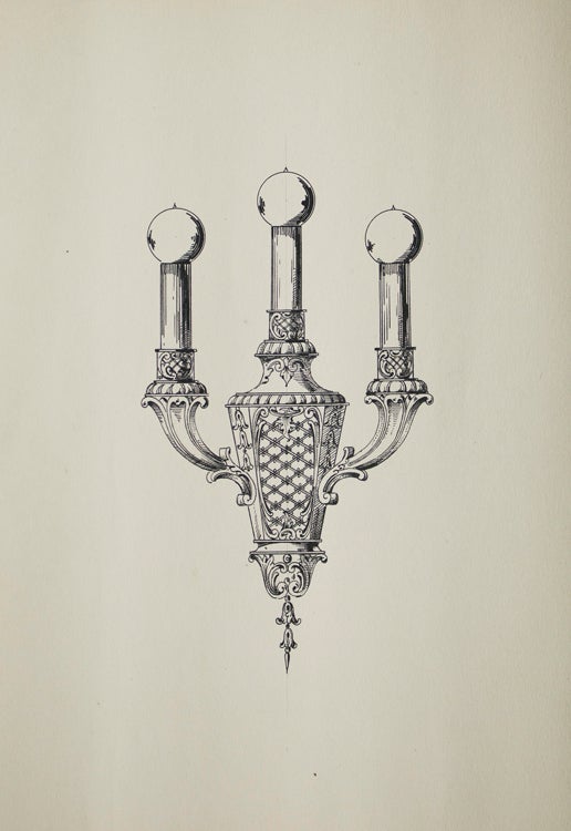 Item #304065 Original ink drawing in pen and ink of wall elctric light fixture witgh 3 bulbs. George R. Benda.