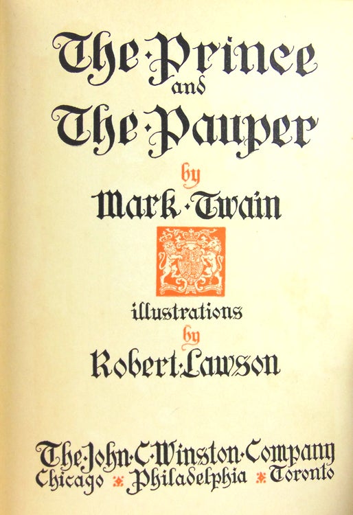 The Prince and the Pauper by Mark Twain. [Foreword of 3 pages by Artist Lawson]