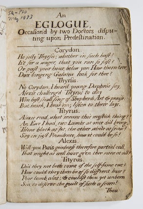 Item #304106 An Eglogue, Occasion'd by Two Doctors Disputing upon Predestination [Ossbert MS]....