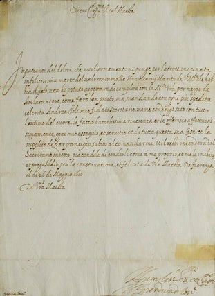 Letter signed to Marie de' Medici offering condolences on the assassination of her husband, Henry IV. Cosimo II de' Medici.
