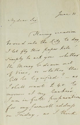 Item #304825 ALS. To Collector William Upcott. About money, etc. Thomas F. Dibdin