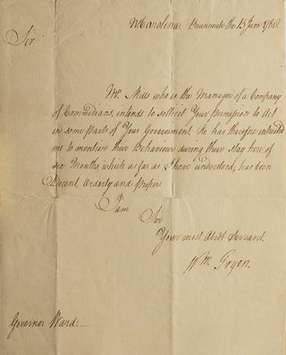 Item #304856 Autograph Letter, Signed, to Governor Ward. William Tryon