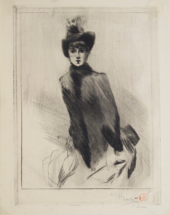 Item #304891 Drypoint: "Femme au chapeau" Henri Boutet.