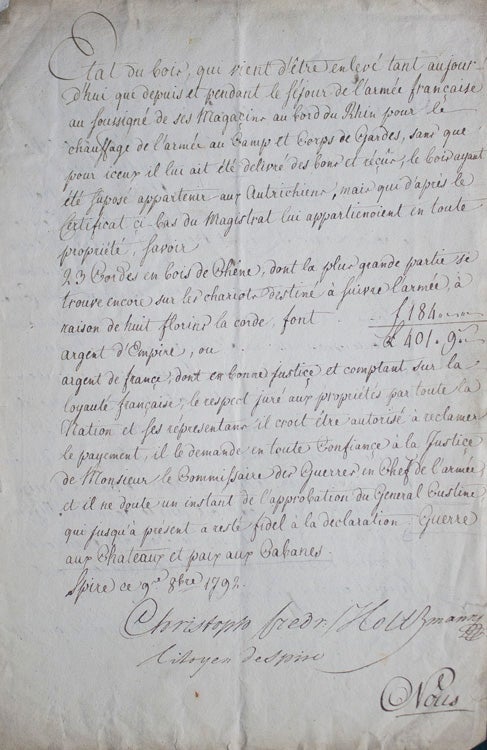Manuscript Document Signed by General Adam Philippe, Comte de Custine, and Claude Blanchard