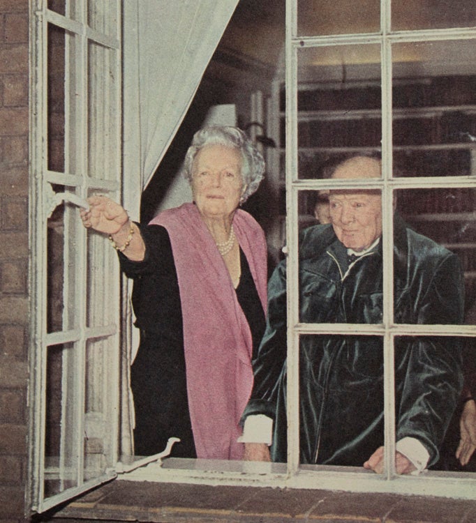 Item #304917 Photo Reproduction of WSC and CSC at the window, signed on recto by her. Clementine Spencer Churchill.