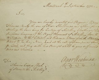 Item #304925 Letter, Signed. To Thomas Cooper, Clerk of Stores to the Artillery requiring him to...