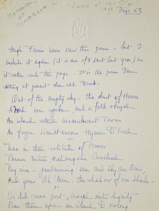 Item #304937 Manuscript of Poem "Those of Lucifer", Signed. Malcolm Cowley