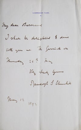 Item #304939 ALS. To Mr. F.C. Burnand. Accepting an ivitation to the Garrick Club to dine on the...