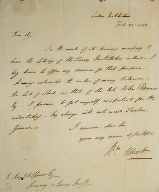 Item #304970 ALS. To Knight Spencer, Secretary Surrey Institution, about the valuing the library....