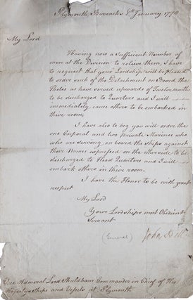 Item #304981 Letter signed to Vice Admiral Shuldham. John Bell, Lieutenant General
