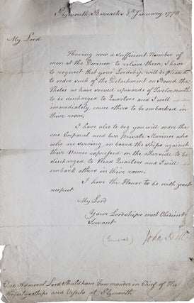 Item #304981 Letter signed to Vice Admiral Shuldham. John Bell, Lieutenant General