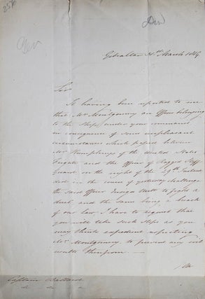 Item #304988 Letter, Signed.To Captain Ballard. About a fight between Mr. Humphreys of the United...