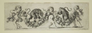Item #305062 Etching: Deux Tigres sautent au-dessus d'un festoon de raisins et de feuilles...