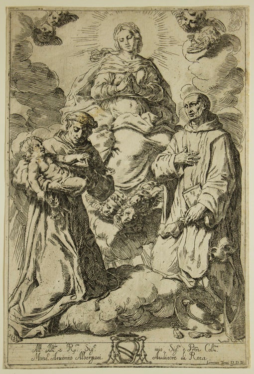 Item #305063 Etching: The Virgin in Glory with St. Anthony of Padua and St. Nicholas Albergati. Lorenzo Loli.