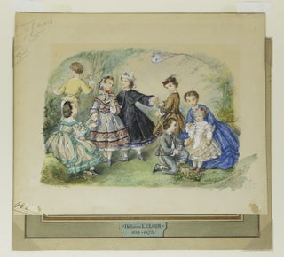 Item #305157 Watercolor of 8 Children playing, one boy flying a kite, a little boy giving flowers...