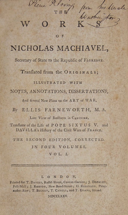 The Works of Nicolas Machiavel, Secretary of State to the Republic of Florence. Translated … by Ellis Farnesworth