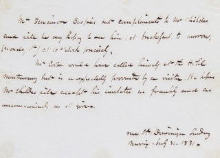 Item #305518 Autograph Letter Signed in the third person ("Mr. Fenimore Cooper"), to Mr. Childs...