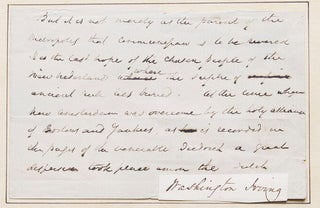 Autograph Manuscript fragment relating to the New Nederlend settlement of Communipaw, with a. Washington Irving.