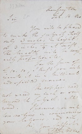 Item #305561 ALS. To Mr. Alfred Robert Freebairn (1794-1846) about an engraving or painting to...