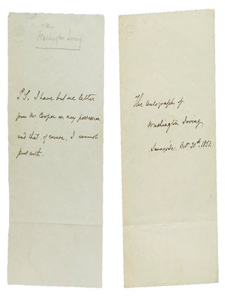 Item #305609 Autograph Note, signed, on two separate pieces of paper: 1. &ldquo;The autograph of...