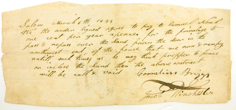 Item #305627 Autograph Document, Signed ("Cornelius Briggs") ("Jacob Winchester") to Samuel Noah. Cornelius Briggs.