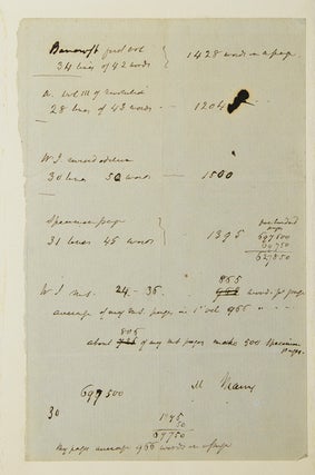 Item #305647 Manuscript sheet of book-keeping, possibly for Irving's Life of George Washington....