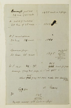Item #305647 Manuscript sheet of book-keeping, possibly for Irving's Life of George...