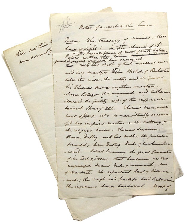 Item #305651 Autograph Manuscript leaf headed "Notes of a Visit to the Tower" Washington Irving.