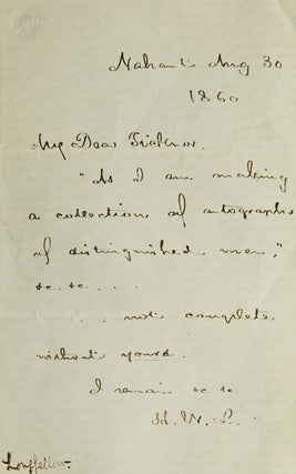 Item #305682 Autograph Letter, Signed. To His Publisher Ticknor. Henry Wadsworth Longfellow