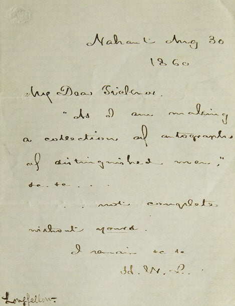 Autograph Letter, Signed. To His Publisher Ticknor