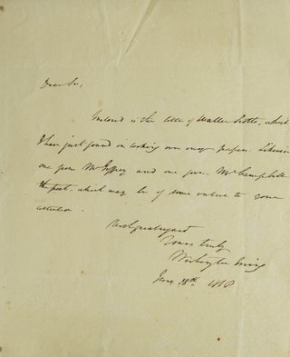 Item #305778 Autograph Letter Signed ("Washington Irving"), to Mr. Bolton, conveying literary...