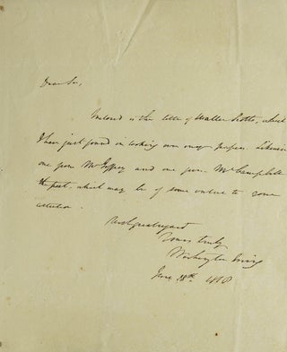 Item #305778 Autograph Letter Signed ("Washington Irving"), to Mr. Bolton, conveying...