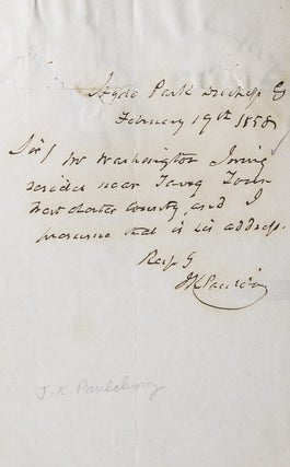 Item #305838 ANS. "Sir/ Mr. Washington Irving resides near Tarry Town Westchester...